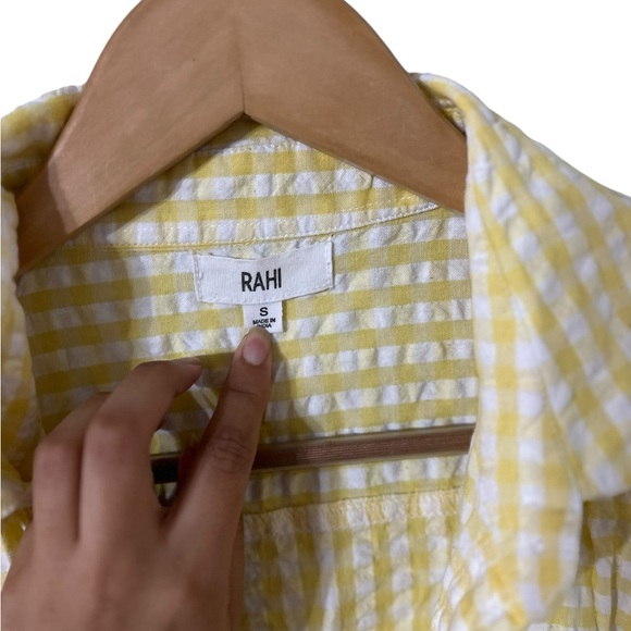 RAHI x Anthropologie Plaid Yellow Button Up Shirt Top - Picture 5 of 6